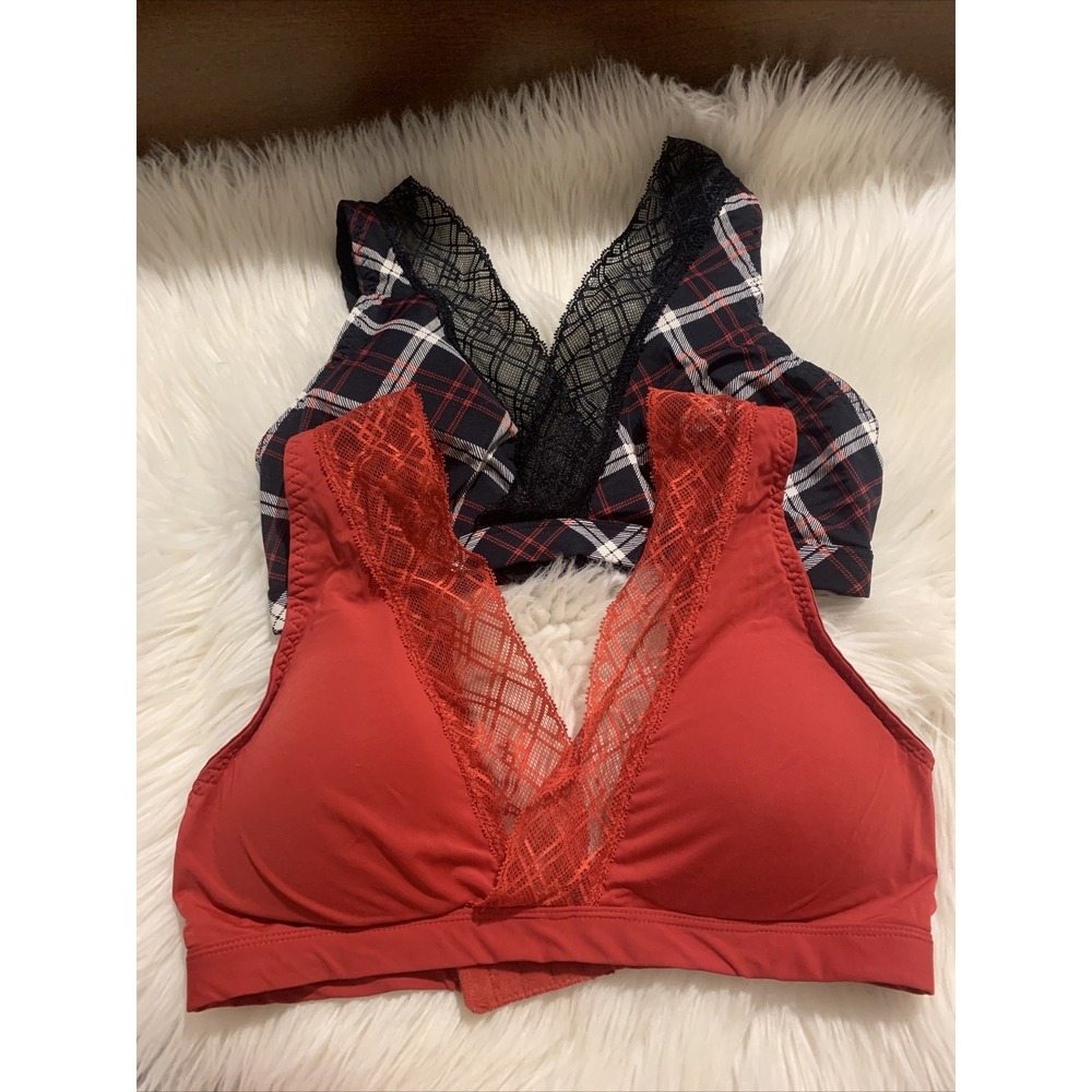 ann klein Lot Of 2 Medium Wireless T Shirt Bra Red Pleated EUC